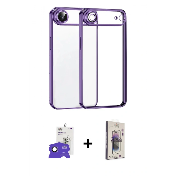 MARSİLYAN™- iPhone 17 Air Kılıf Vadi Minimal - Siyah Bilvis 3D Cam Ekran Koruyucu + Bilvis Titan Kamera Lens - SH