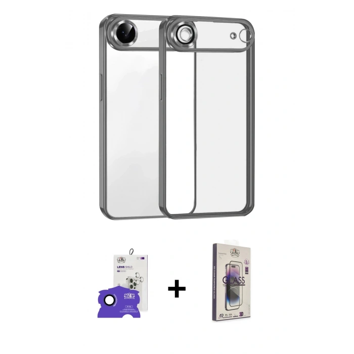 MARSİLYAN™- iPhone 17 Air Kılıf Vadi Minimal - Siyah Bilvis 3D Cam Ekran Koruyucu + Bilvis Titan Kamera Lens - LT