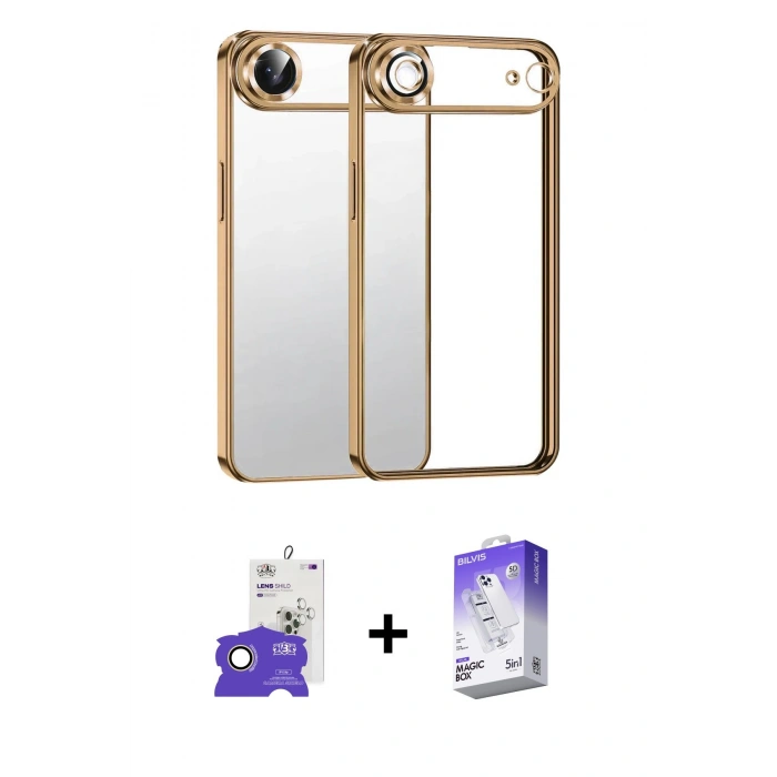 MARSİLYAN™- iPhone 17 Air Kılıf Vadi Minimal - Siyah Bilvis 5in1 3D Magic Cam Ekran Koruyucu + Gold Bilvis Titan Kamera Lens