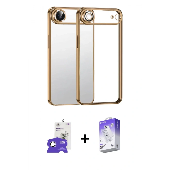 MARSİLYAN™- iPhone 17 Air Kılıf Vadi Minimal - Siyah Bilvis 5in1 3D Magic Cam Ekran Koruyucu + Gümüş Bilvis Titan Kamera Lens