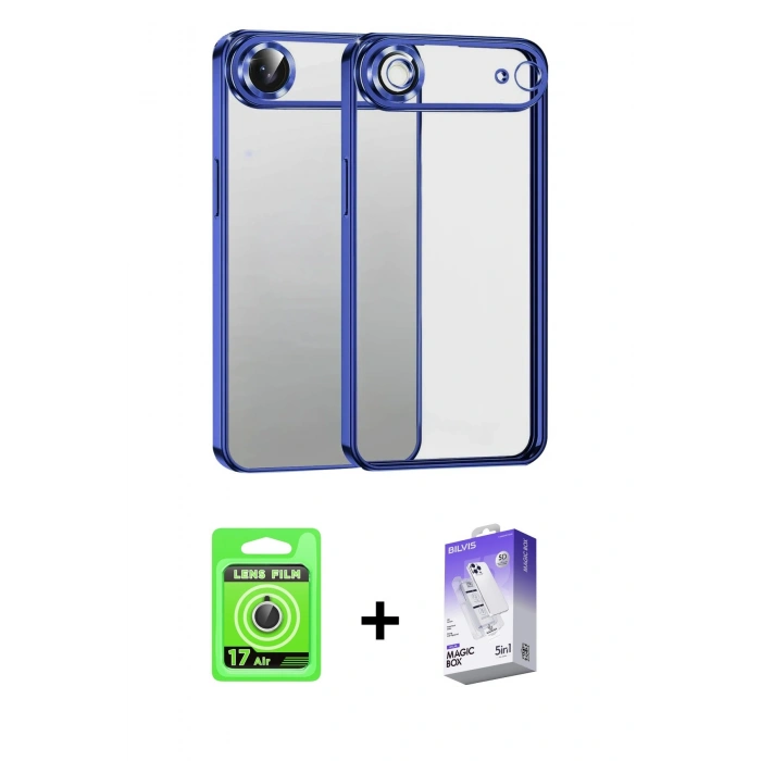 MARSİLYAN™- iPhone 17 Air Kılıf Vadi Minimal - Siyah Bilvis 5in1 3D Magic Cam Ekran Koruyucu + Raze Metal Kamera Lens - GS