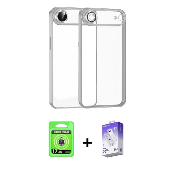 MARSİLYAN™- iPhone 17 Air Kılıf Vadi Minimal - Siyah Bilvis 5in1 3D Magic Cam Ekran Koruyucu + Raze Metal Kamera Lens - GS