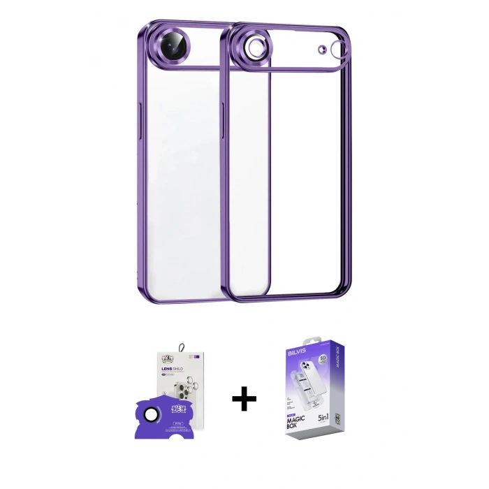 MARSİLYAN™- iPhone 17 Air Kılıf Vadi Minimal - Siyah Bilvis 5in1 3D Magic Cam Ekran Koruyucu + Bilvis Titan Kamera Lens - LT