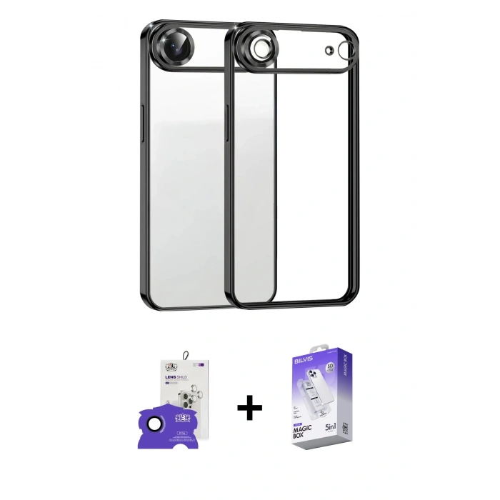 MARSİLYAN™- iPhone 17 Air Kılıf Vadi Minimal - Siyah Bilvis 5in1 3D Magic Cam Ekran Koruyucu + Bilvis Titan Kamera Lens - LT