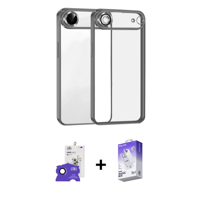 MARSİLYAN™- iPhone 17 Air Kılıf Vadi Minimal - Siyah Bilvis 5in1 3D Magic Cam Ekran Koruyucu + Bilvis Titan Kamera Lens - LT