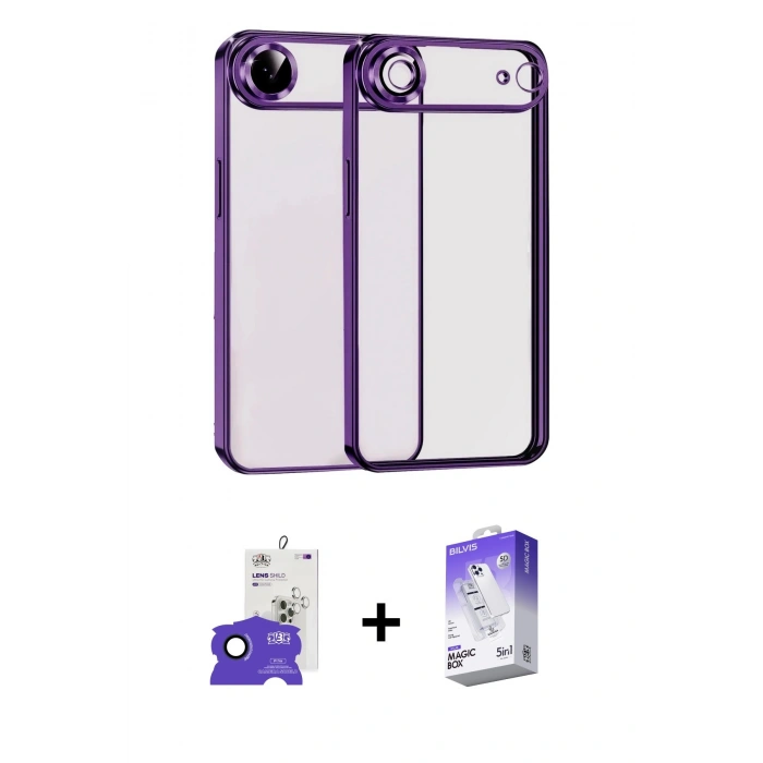 MARSİLYAN™- iPhone 17 Air Kılıf Vadi Minimal - Siyah Bilvis 5in1 3D Magic Cam Ekran Koruyucu + Bilvis Titan Kamera Lens - LT