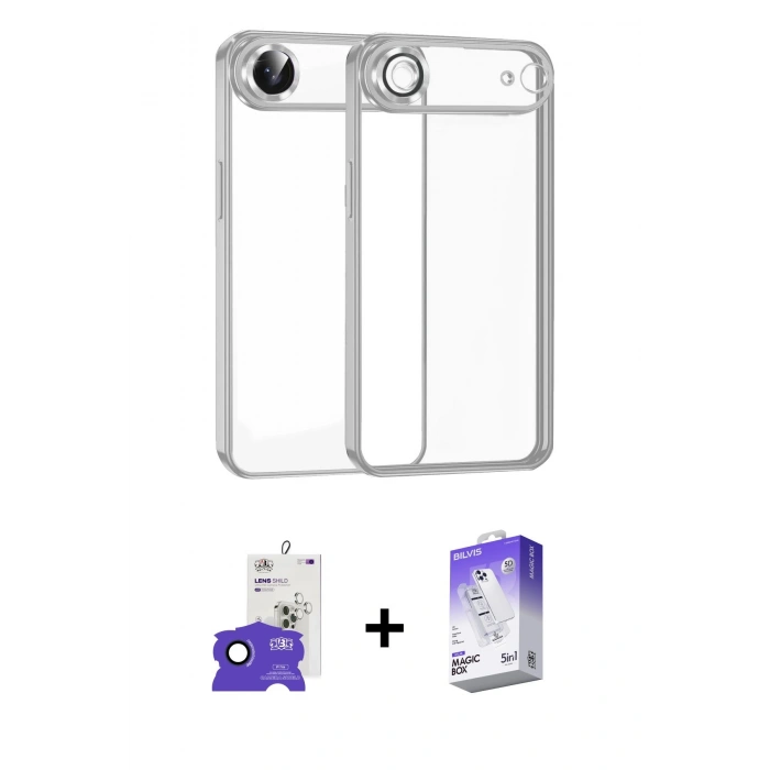 MARSİLYAN™- iPhone 17 Air Kılıf Vadi Minimal - Siyah Bilvis 5in1 3D Magic Cam Ekran Koruyucu + Bilvis Titan Kamera Lens - LT