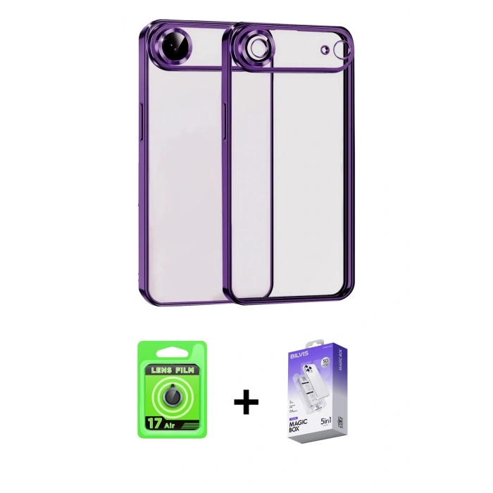 MARSİLYAN™- iPhone 17 Air Kılıf Vadi Minimal - Siyah Bilvis 5in1 3D Magic Cam Ekran Koruyucu + Raze Metal Kamera Lens - MI