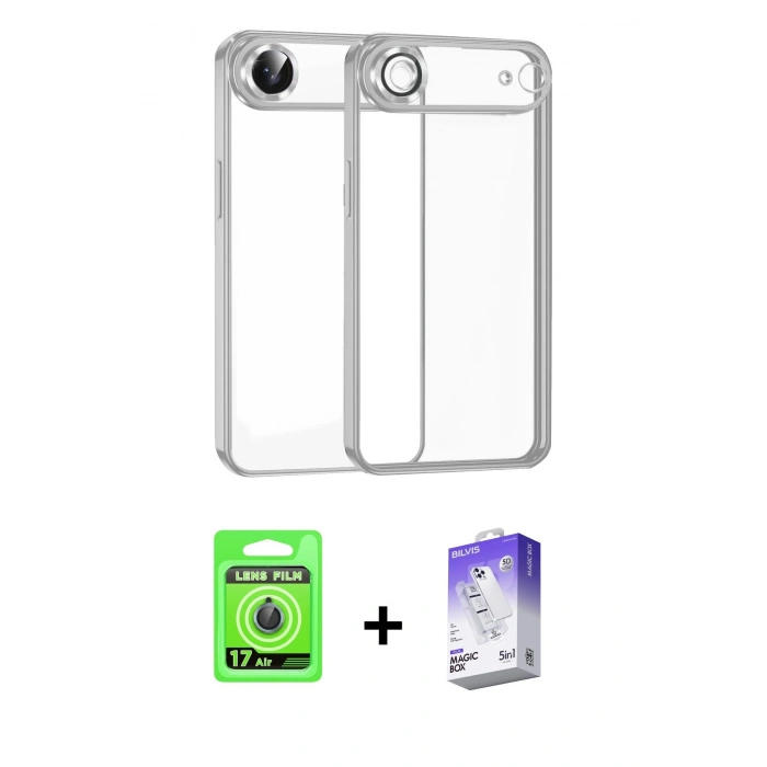 MARSİLYAN™- iPhone 17 Air Kılıf Vadi Minimal - Siyah Bilvis 5in1 3D Magic Cam Ekran Koruyucu + Raze Metal Kamera Lens - MI