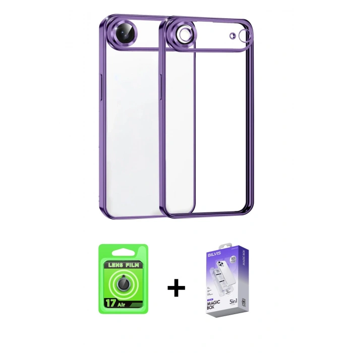 MARSİLYAN™- iPhone 17 Air Kılıf Vadi Minimal - Siyah Bilvis 5in1 3D Magic Cam Ekran Koruyucu + Raze Metal Kamera Lens - MI