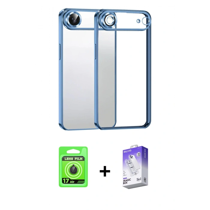 MARSİLYAN™- iPhone 17 Air Kılıf Vadi Minimal - Siyah Bilvis 5in1 3D Magic Cam Ekran Koruyucu + Raze Metal Kamera Lens - SH