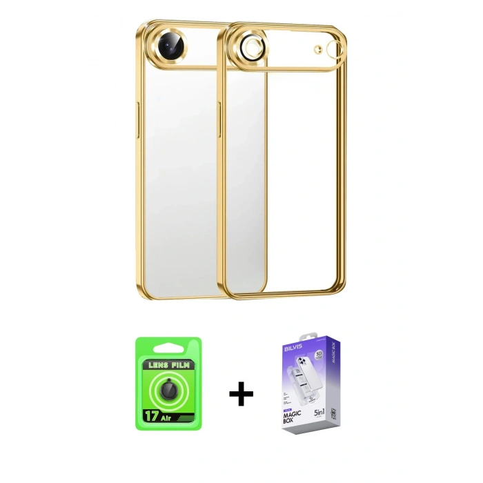 MARSİLYAN™- iPhone 17 Air Kılıf Vadi Minimal - Siyah Bilvis 5in1 3D Magic Cam Ekran Koruyucu + Raze Metal Kamera Lens - SH