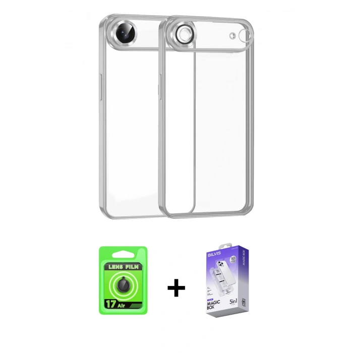 MARSİLYAN™- iPhone 17 Air Kılıf Vadi Minimal - Siyah Bilvis 5in1 3D Magic Cam Ekran Koruyucu + Raze Metal Kamera Lens - SH