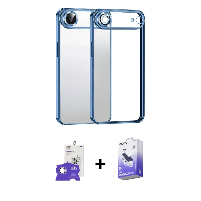 MARSİLYAN™- iPhone 17 Air Kılıf Vadi Minimal - Siyah Bilvis 5in1 5D Magic Hayalet Cam Ekran Koruyucu + Bilvis Titan Kamera Lens - GS