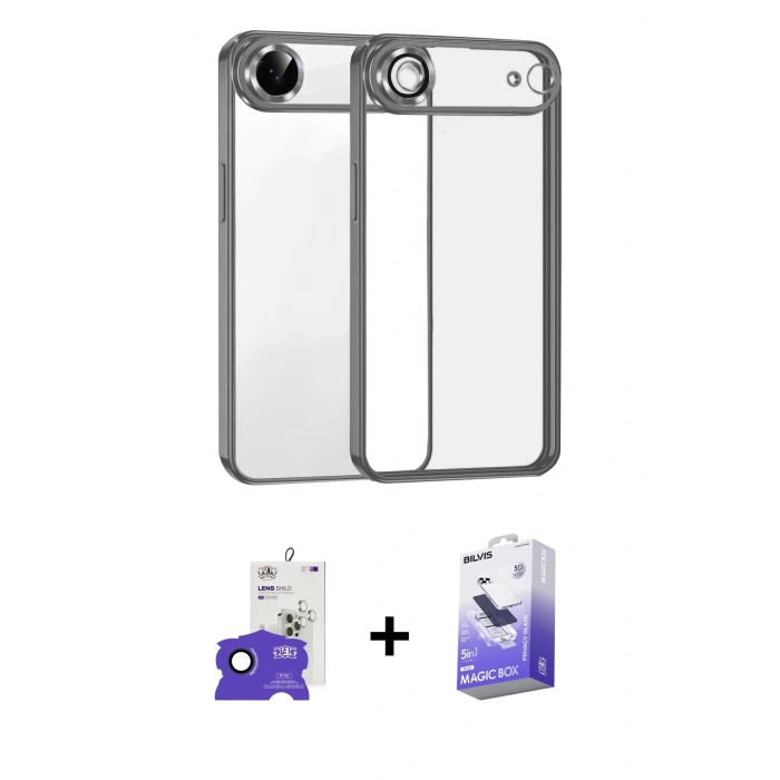 MARSİLYAN™- iPhone 17 Air Kılıf Vadi Minimal - Siyah Bilvis 5in1 5D Magic Hayalet Cam Ekran Koruyucu + Bilvis Titan Kamera Lens - LT