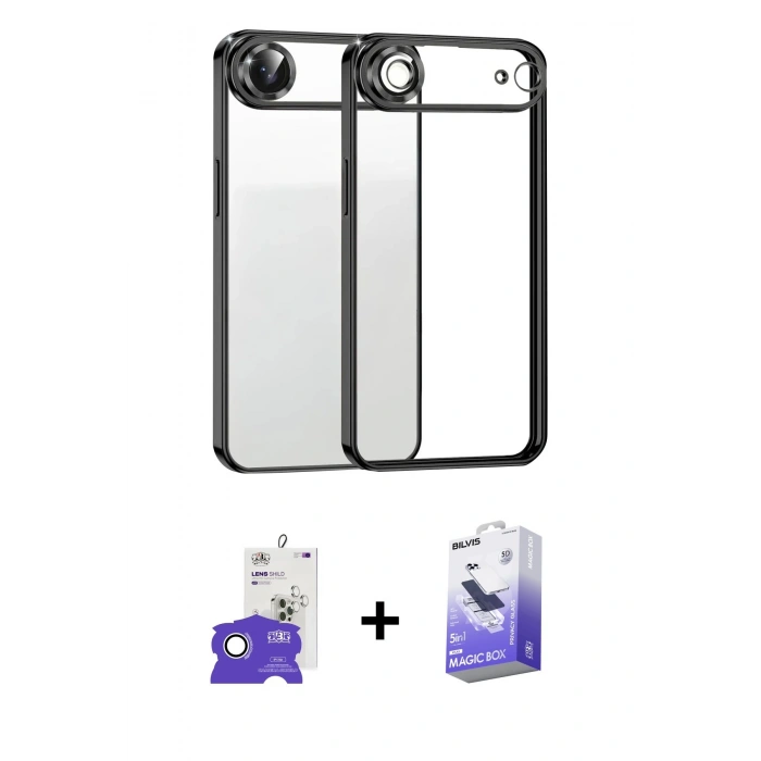 MARSİLYAN™- iPhone 17 Air Kılıf Vadi Minimal - Siyah Bilvis 5in1 5D Magic Hayalet Cam Ekran Koruyucu + Bilvis Titan Kamera Lens - GS