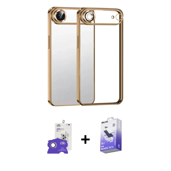MARSİLYAN™- iPhone 17 Air Kılıf Vadi Minimal - Siyah Bilvis 5in1 5D Magic Hayalet Cam Ekran Koruyucu + Bilvis Titan Kamera Lens - GS