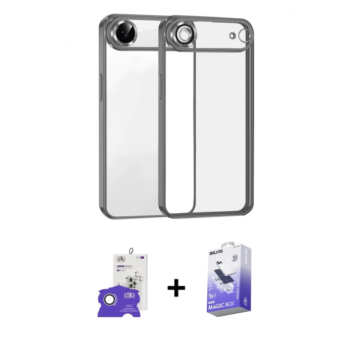 MARSİLYAN™- iPhone 17 Air Kılıf Vadi Minimal - Siyah Bilvis 5in1 5D Magic Hayalet Cam Ekran Koruyucu + Bilvis Titan Kamera Lens - GS