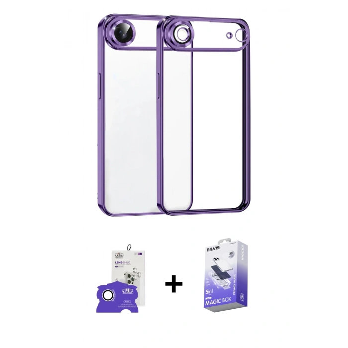 MARSİLYAN™- iPhone 17 Air Kılıf Vadi Minimal - Siyah Bilvis 5in1 5D Magic Hayalet Cam Ekran Koruyucu + Bilvis Titan Kamera Lens - GS