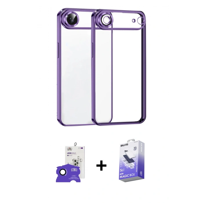 MARSİLYAN™- iPhone 17 Air Kılıf Vadi Minimal - Siyah Bilvis 5in1 5D Magic Hayalet Cam Ekran Koruyucu + Bilvis Titan Kamera Lens - LT