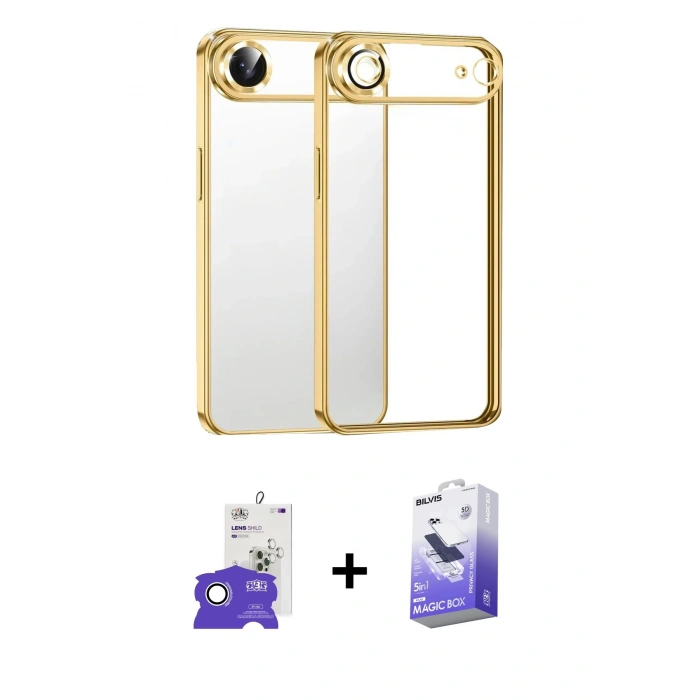 MARSİLYAN™- iPhone 17 Air Kılıf Vadi Minimal - Siyah Bilvis 5in1 5D Magic Hayalet Cam Ekran Koruyucu + Bilvis Titan Kamera Lens - GS