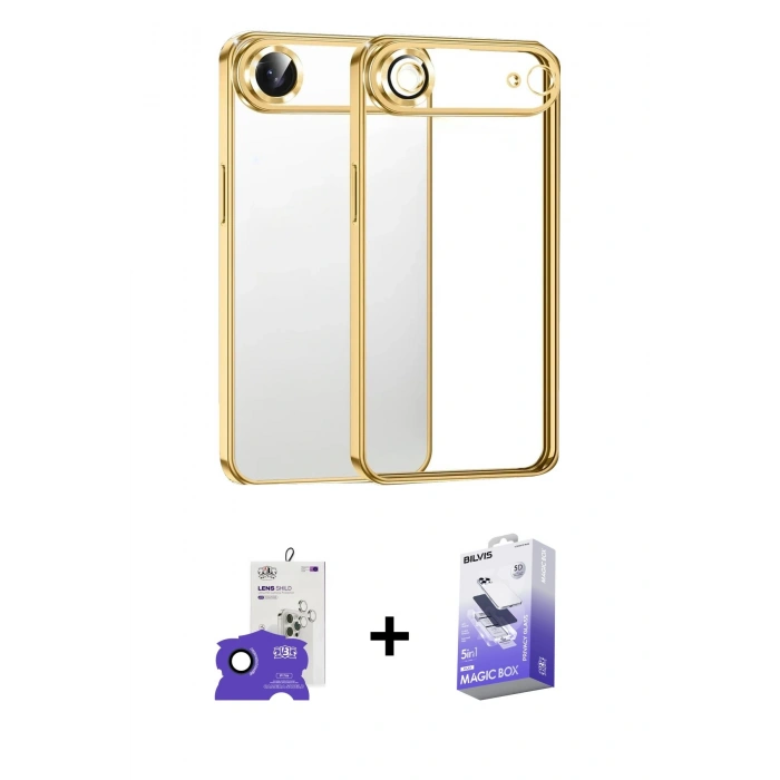 MARSİLYAN™- iPhone 17 Air Kılıf Vadi Minimal - Siyah Bilvis 5in1 5D Magic Hayalet Cam Ekran Koruyucu + Bilvis Titan Kamera Lens - LT