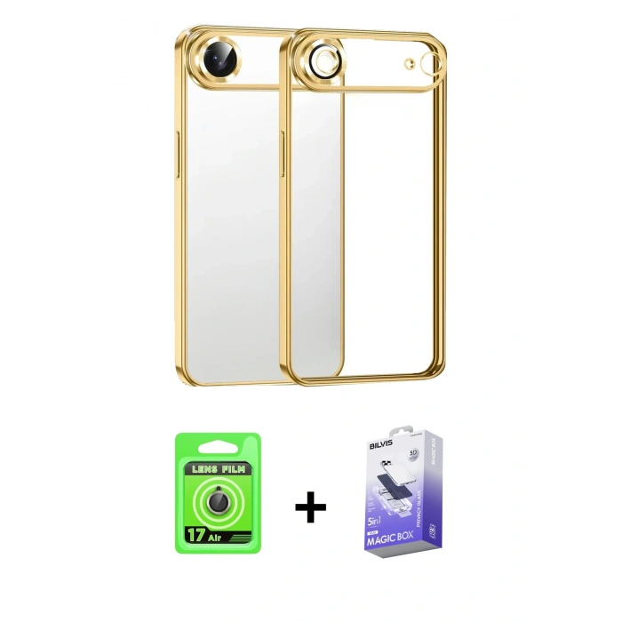 MARSİLYAN™- iPhone 17 Air Kılıf Vadi Minimal - Siyah Bilvis 5in1 5D Magic Hayalet Cam Ekran Koruyucu + Raze Metal Kamera Lens - GD