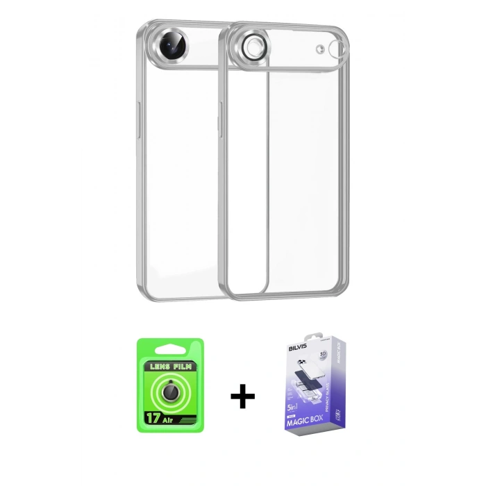MARSİLYAN™- iPhone 17 Air Kılıf Vadi Minimal - Siyah Bilvis 5in1 5D Magic Hayalet Cam Ekran Koruyucu + Raze Metal Kamera Lens - GD