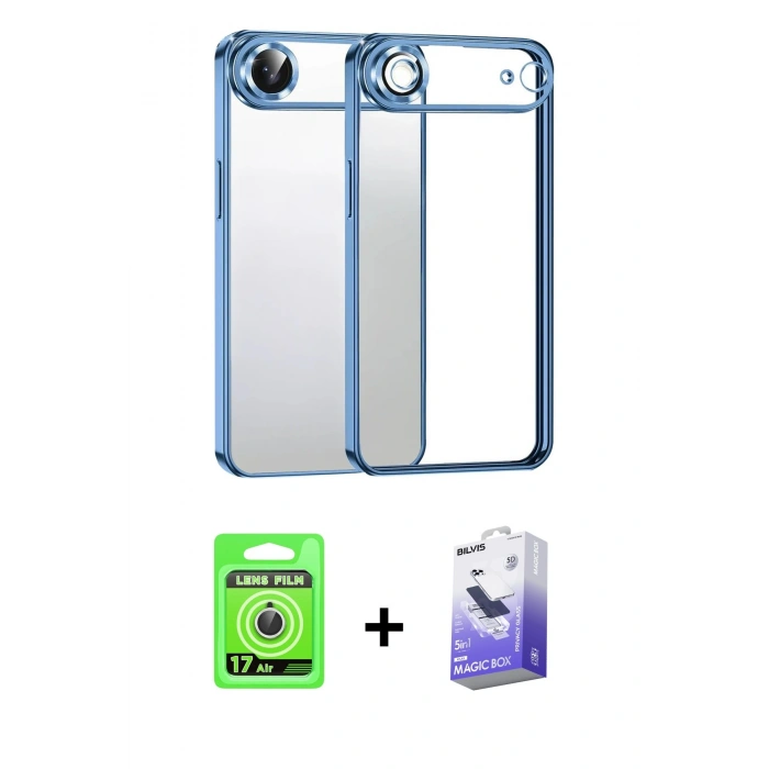MARSİLYAN™- iPhone 17 Air Kılıf Vadi Minimal - Siyah Bilvis 5in1 5D Magic Hayalet Cam Ekran Koruyucu + Raze Metal Kamera Lens - GS