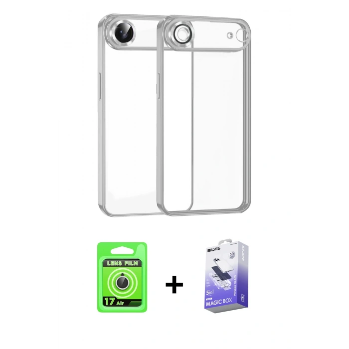 MARSİLYAN™- iPhone 17 Air Kılıf Vadi Minimal - Siyah Bilvis 5in1 5D Magic Hayalet Cam Ekran Koruyucu + Raze Metal Kamera Lens - GS