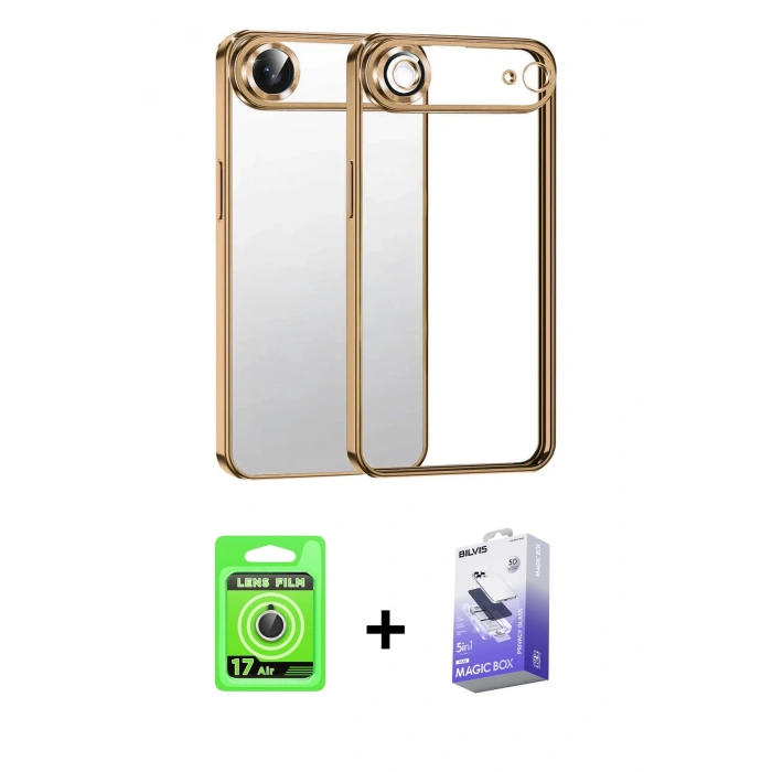 MARSİLYAN™- iPhone 17 Air Kılıf Vadi Minimal - Siyah Bilvis 5in1 5D Magic Hayalet Cam Ekran Koruyucu + Raze Metal Kamera Lens - GS