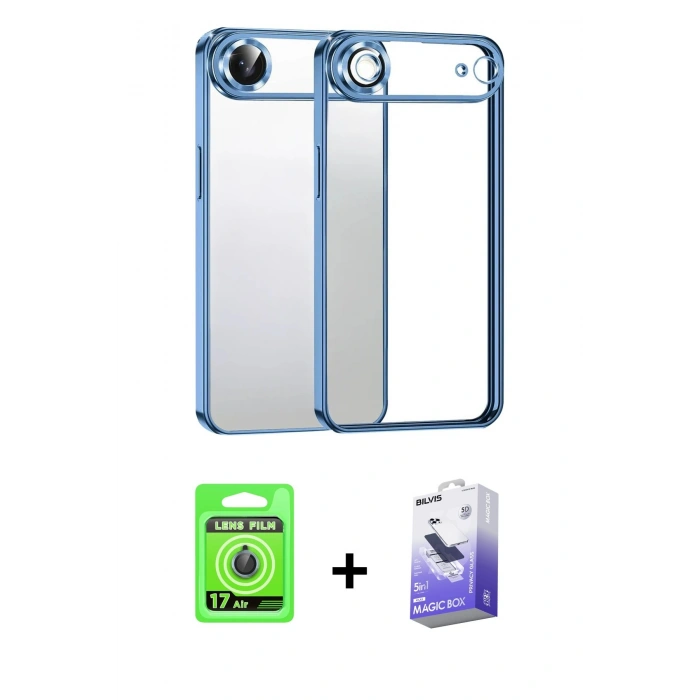 MARSİLYAN™- iPhone 17 Air Kılıf Vadi Minimal - Siyah Bilvis 5in1 5D Magic Hayalet Cam Ekran Koruyucu + Raze Metal Kamera Lens - MI