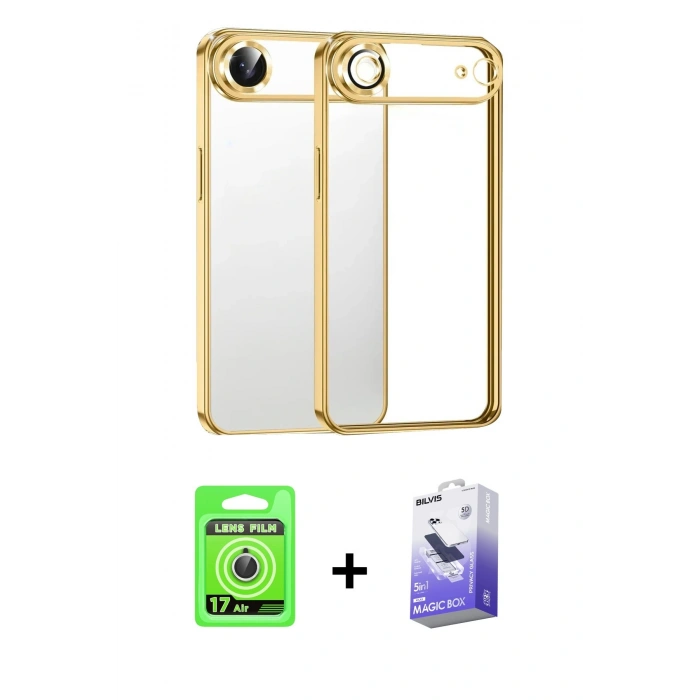 MARSİLYAN™- iPhone 17 Air Kılıf Vadi Minimal - Siyah Bilvis 5in1 5D Magic Hayalet Cam Ekran Koruyucu + Raze Metal Kamera Lens - GS