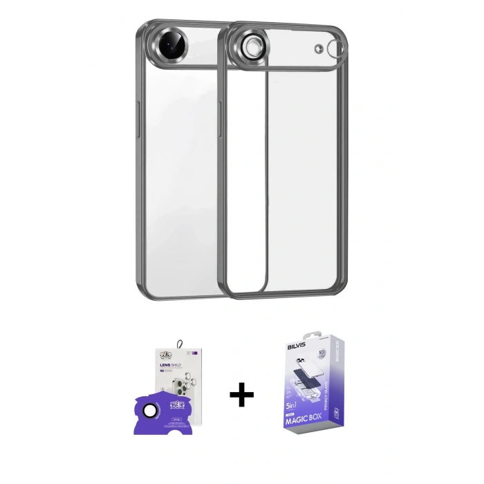 MARSİLYAN™- iPhone 17 Air Kılıf Vadi Minimal - Siyah Bilvis 5in1 5D Magic Hayalet Cam Ekran Koruyucu + Bilvis Titan Kamera Lens - SH