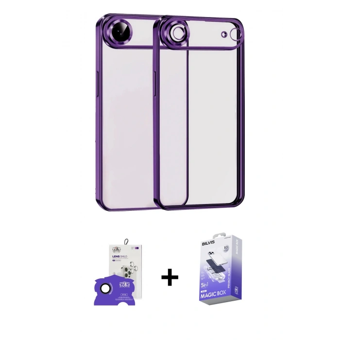 MARSİLYAN™- iPhone 17 Air Kılıf Vadi Minimal - Siyah Bilvis 5in1 5D Magic Hayalet Cam Ekran Koruyucu + Bilvis Titan Kamera Lens - SH