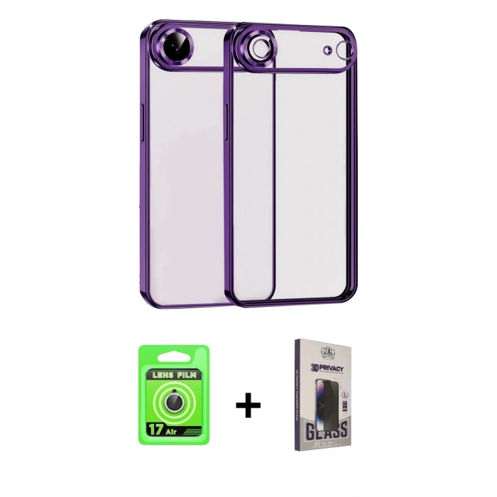 MARSİLYAN™- iPhone 17 Air Kılıf Vadi Minimal - Siyah Bilvis Hayalet Cam Ekran Koruyucu + Raze Metal Kamera Lens - GS