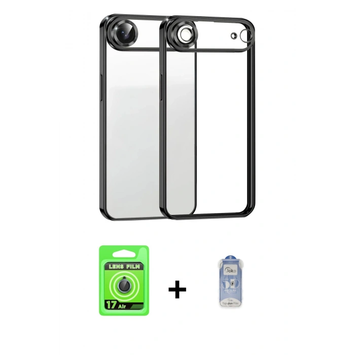 MARSİLYAN™- iPhone 17 Air Kılıf Vadi Minimal - Siyah Joko Magic 5D Cam + Raze Metal Kamera Lens - MI