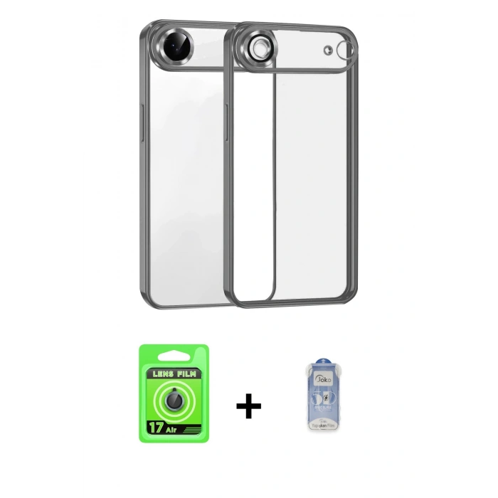 MARSİLYAN™- iPhone 17 Air Kılıf Vadi Minimal - Siyah Joko Magic 5D Cam + Raze Metal Kamera Lens - MI