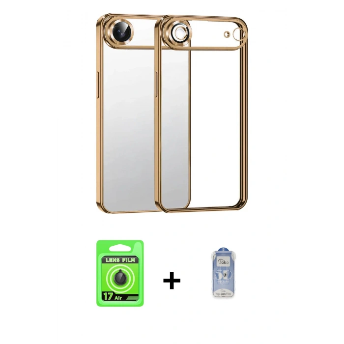 MARSİLYAN™- iPhone 17 Air Kılıf Vadi Minimal - Siyah Joko Magic 5D Cam + Siyah Raze Metal Kamera Lens