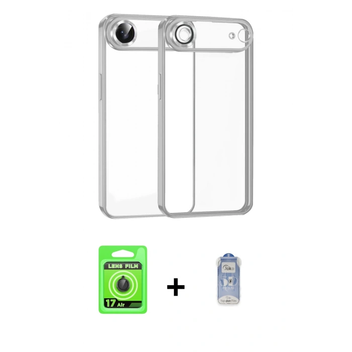 MARSİLYAN™- iPhone 17 Air Kılıf Vadi Minimal - Siyah Joko Magic 5D Cam + Siyah Raze Metal Kamera Lens