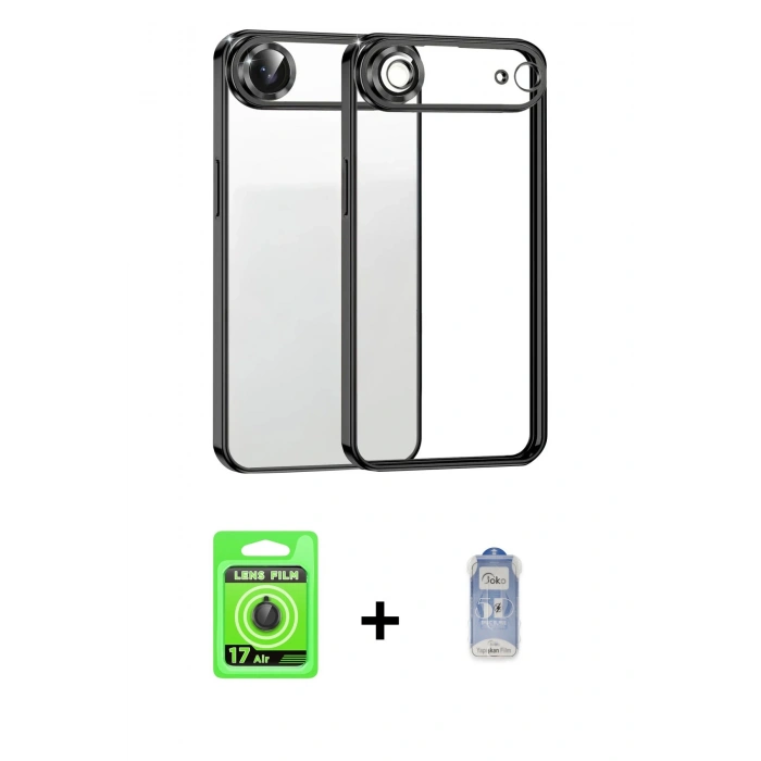 MARSİLYAN™- iPhone 17 Air Kılıf Vadi Minimal - Siyah Joko Magic 5D Cam + Siyah Raze Metal Kamera Lens