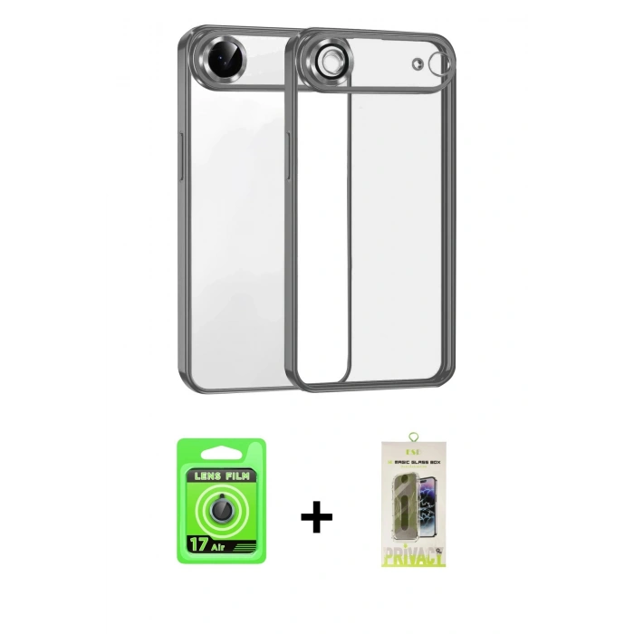 MARSİLYAN™- iPhone 17 Air Kılıf Vadi Minimal - Siyah Joko Magic 5D Hayalet Cam + Raze Metal Kamera Lens - MI