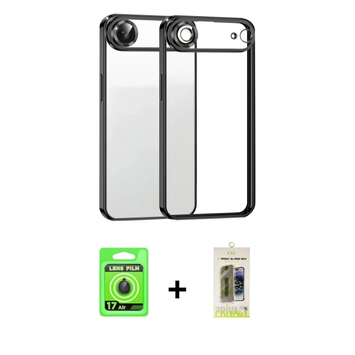 MARSİLYAN™- iPhone 17 Air Kılıf Vadi Minimal - Siyah Joko Magic 5D Hayalet Cam + Raze Metal Kamera Lens - SH