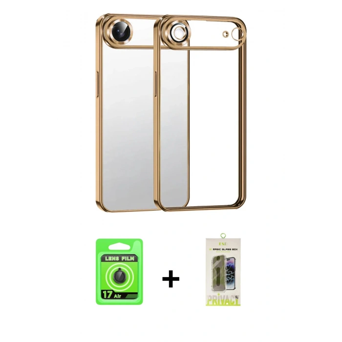 MARSİLYAN™- iPhone 17 Air Kılıf Vadi Minimal - Siyah Joko Magic 5D Hayalet Cam + Raze Metal Kamera Lens - SH
