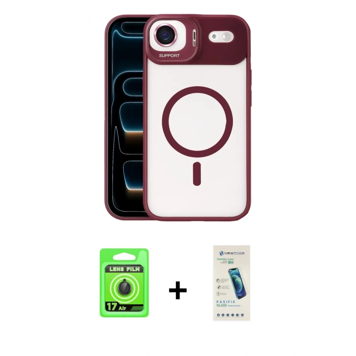 MARSİLYAN™- iPhone 17 Air Kılıf Yadigar Asil Koleksiyonu - Şeffaf Pasifik Cam Ekran Koruyucu + Raze Metal Kamera Lens - SH