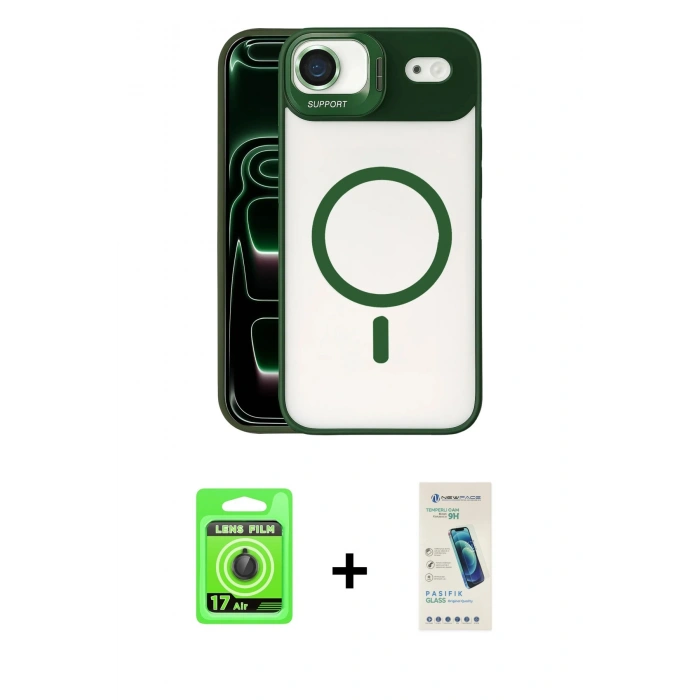MARSİLYAN™- iPhone 17 Air Kılıf Yadigar Asil Koleksiyonu - Şeffaf Pasifik Cam Ekran Koruyucu + Raze Metal Kamera Lens - SH