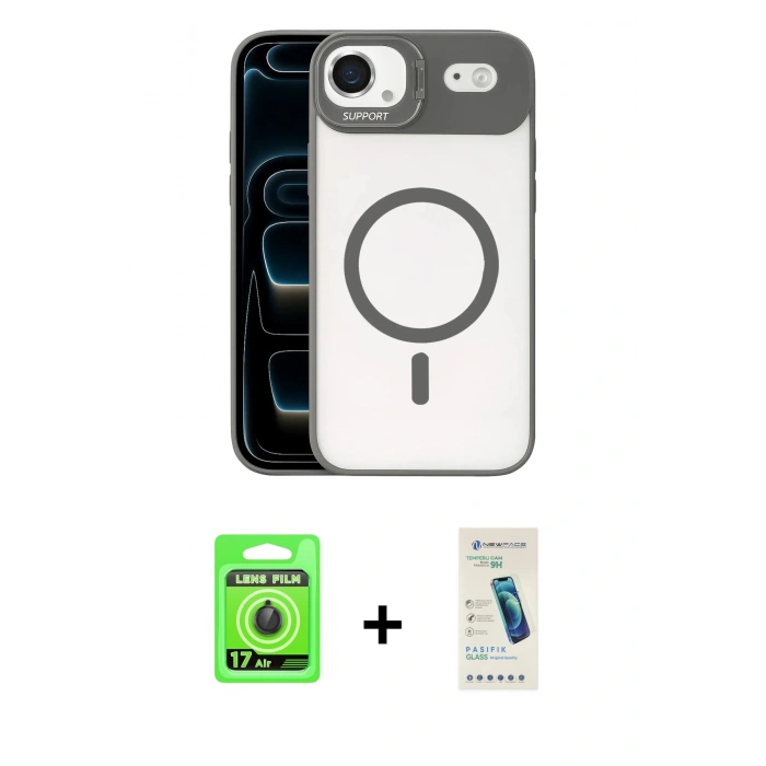 MARSİLYAN™- iPhone 17 Air Kılıf Yadigar Asil Koleksiyonu - Şeffaf Pasifik Cam Ekran Koruyucu + Raze Metal Kamera Lens - SH