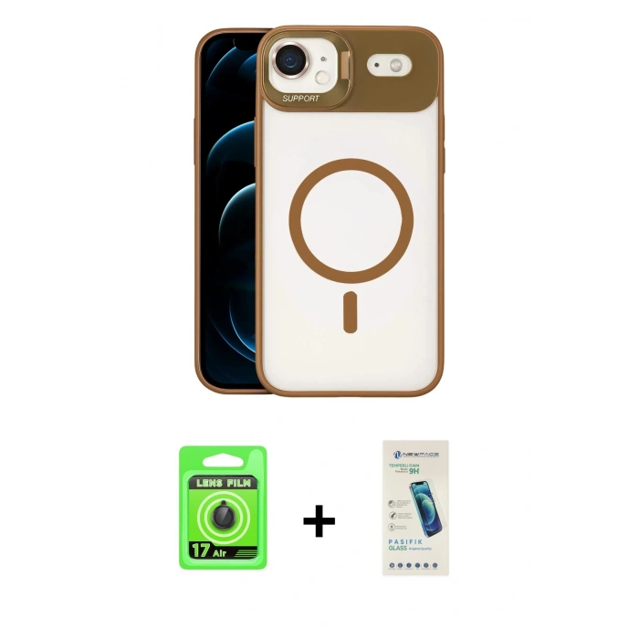 MARSİLYAN™- iPhone 17 Air Kılıf Yadigar Asil Koleksiyonu - Şeffaf Pasifik Cam Ekran Koruyucu + Raze Metal Kamera Lens - SH