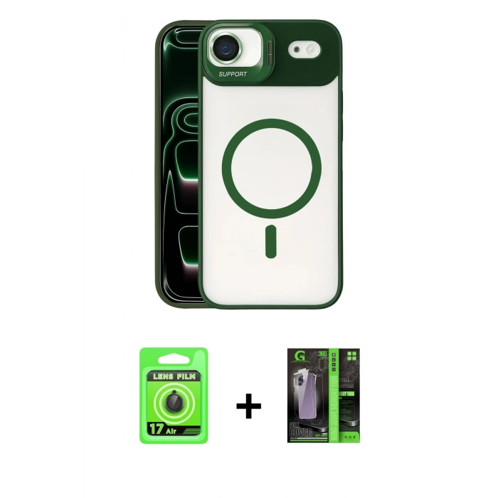 MARSİLYAN™- iPhone 17 Air Kılıf Yadigar Asil Koleksiyonu - Siyah 360 Mat Full Body Arka Koruyucu + Raze Metal Kamera Lens - SH