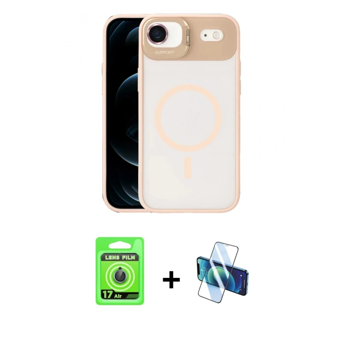 MARSİLYAN™- iPhone 17 Air Kılıf Yadigar Asil Koleksiyonu - Siyah 3D Antistatik Cam Ekran Koruyucu + Raze Metal Kamera Lens - MI